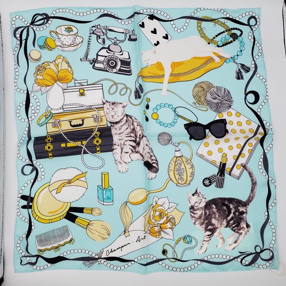 Champur Glamorous Novelty Print Silk Neck Scarf Pastel Blue - Picture 9 of 11